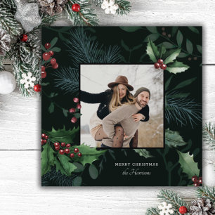 Cartes Pour Fêtes Annuelles Élégant Holly Noël Vert foncé Photo botanique