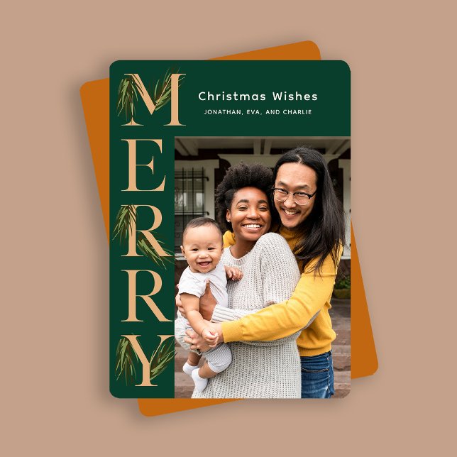 Cartes Pour Fêtes Annuelles Élégant Jade Merry Pine Photo Noël (Créateur téléchargé)