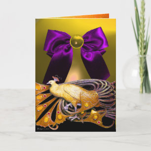 CARTES POUR FÊTES ANNUELLES ELÉGANT JAUNE PEACOCK, BOUTON EN PIERRE DE GEMME P