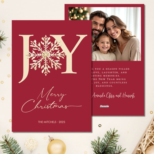 Cartes Pour Fêtes Annuelles Elégant JOIE Gold Snowflake Photo Noël (Créateur téléchargé)