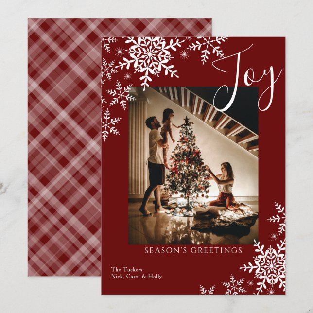 Cartes Pour Fêtes Annuelles Elégant Joy Snowflakes Plaid Bonnes Fêtes Ho (Devant / Derrière)