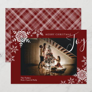 Cartes Pour Fêtes Annuelles Elégant Joy Snowflakes Plaid Joyeux Noël Photo