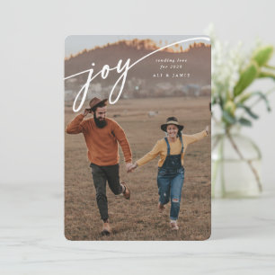 Cartes Pour Fêtes Annuelles Élégant "Joy" White Script New Year Flat Photo