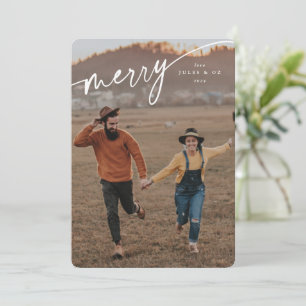 Cartes Pour Fêtes Annuelles Élégant Joyeux blanc typographique Script