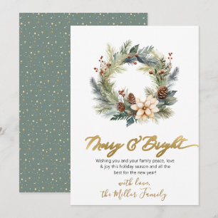 Cartes Pour Fêtes Annuelles Élégant Joyeux et Scripts lumineux vert de couronn
