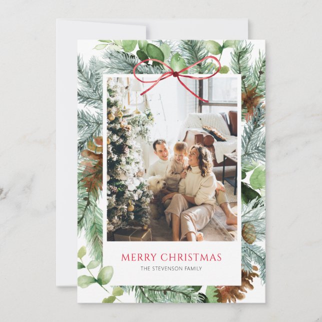 Cartes Pour Fêtes Annuelles Élégant Joyeux Joyeux Vacances Verdure Photo (Devant)