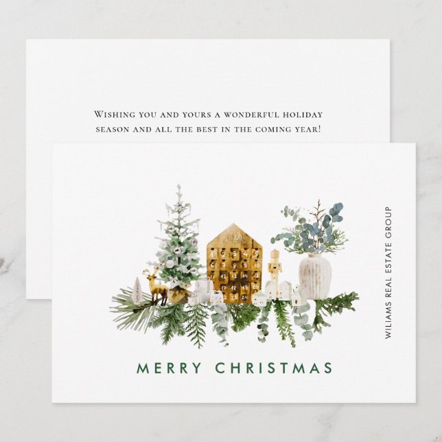 Cartes Pour Fêtes Annuelles Élégant Joyeux Noël Boho Composition Entreprise (Devant / Derrière)