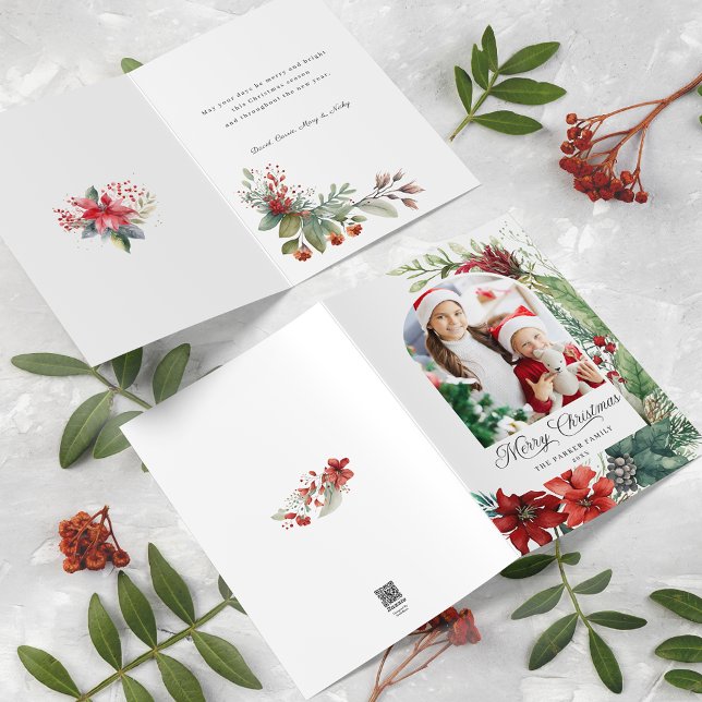 Cartes Pour Fêtes Annuelles Elégant Joyeux Noël Botanique Arc Photo (Créateur téléchargé)