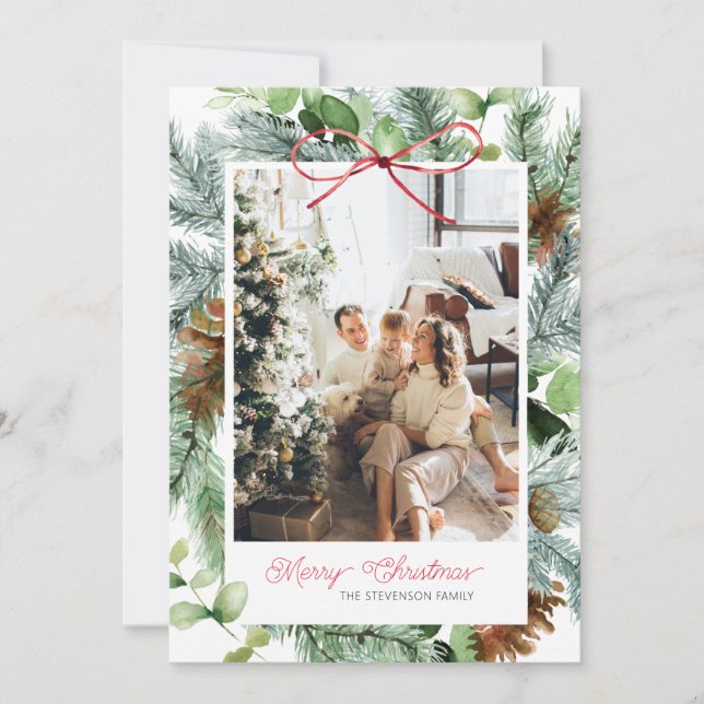 Cartes Pour Fêtes Annuelles Elégant Joyeux Noël de la verdure Photo (Devant)