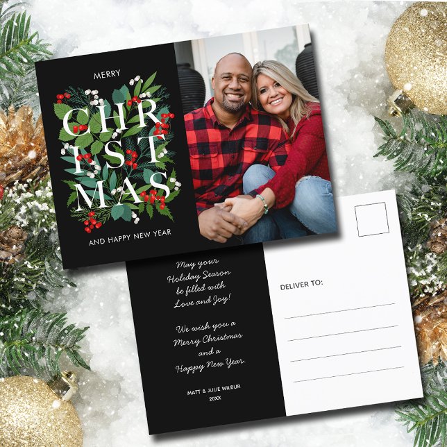 Cartes Pour Fêtes Annuelles Elégant Joyeux Noël de la verdure Photo (Elegant Merry Christmas Greenery Photo Holiday Postcards)