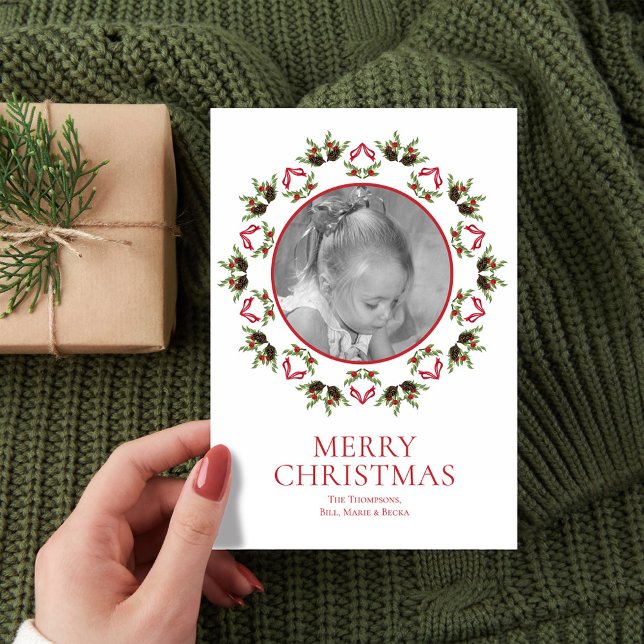 Cartes Pour Fêtes Annuelles Elégant Joyeux Noël de la verdure Photo (Elegant Merry Christmas photo card template)