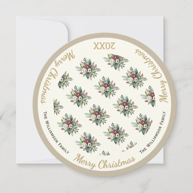 Cartes Pour Fêtes Annuelles Élégant Joyeux Noël Floral Personnalisé (Devant)