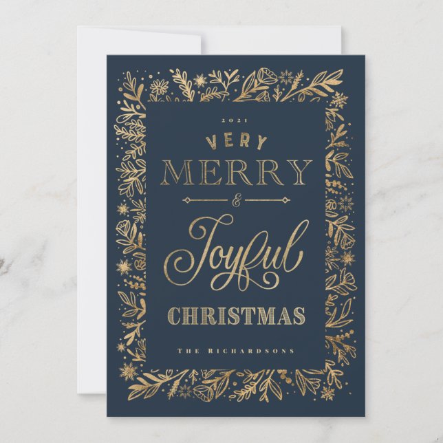 Cartes Pour Fêtes Annuelles Élégant Joyeux Noël Gold Foliing & Snowflakes (Devant)