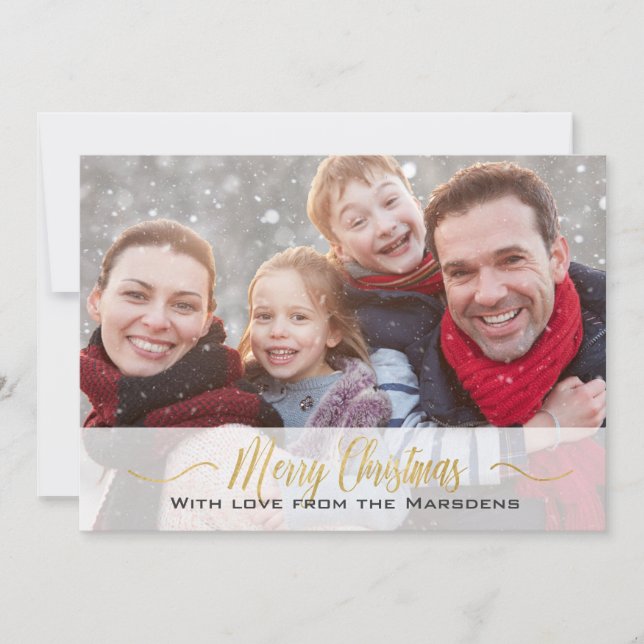 Cartes Pour Fêtes Annuelles Élégant Joyeux Noël Gold Script Photo 2 côtés (Devant)