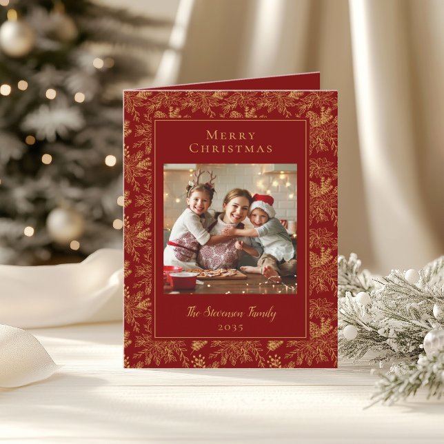 Cartes Pour Fêtes Annuelles Elégant Joyeux Noël Rouge Faux Gold Photo (Créateur téléchargé)