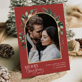 Cartes Pour Fêtes Annuelles Elégant Joyeux Noël Vert Arc Or Photo