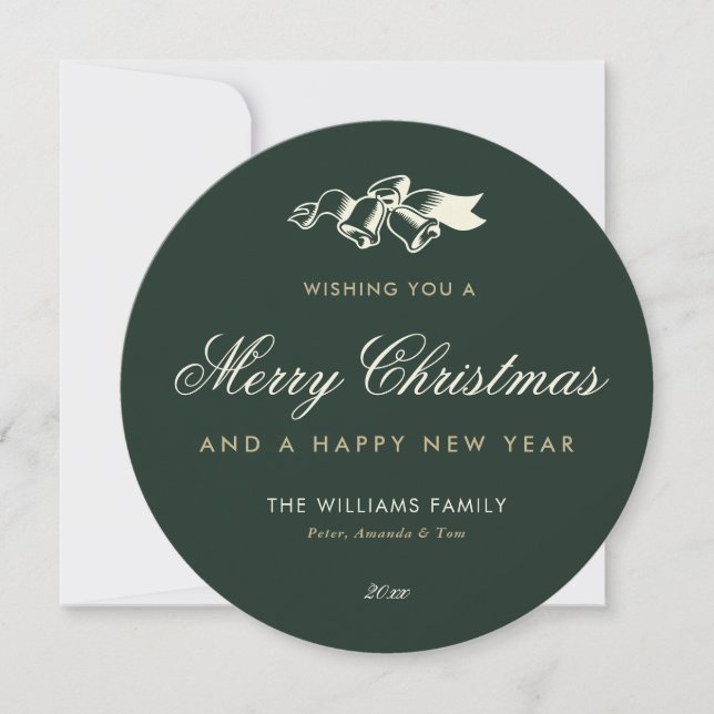 Cartes Pour Fêtes Annuelles Élégant Joyeux Noël Vert Or (Devant)