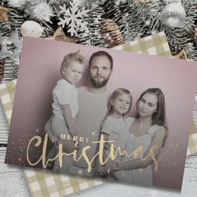 Cartes Pour Fêtes Annuelles Elégant Joyeux Noël Vert Plaid & Photo (Créateur téléchargé)