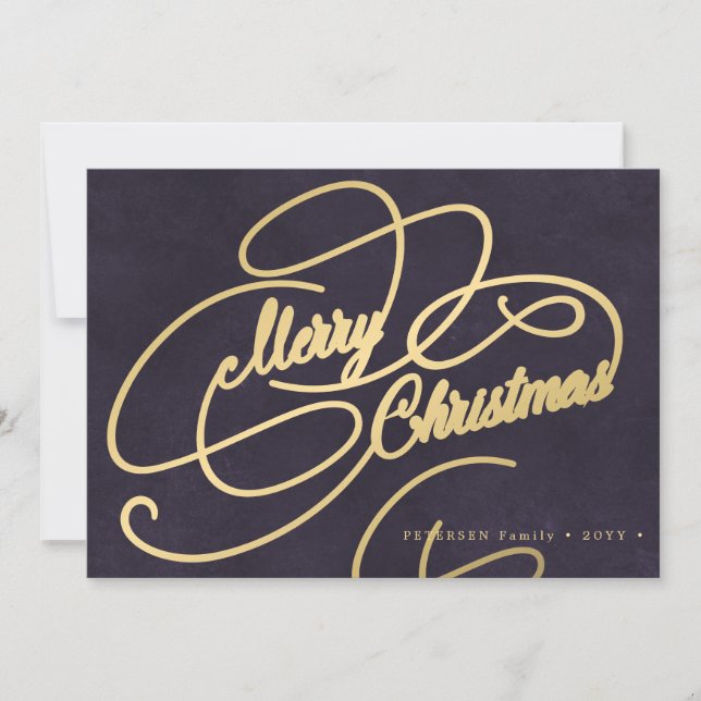 Cartes Pour Fêtes Annuelles Élégant Joyeux script or de Noël violet (Devant)