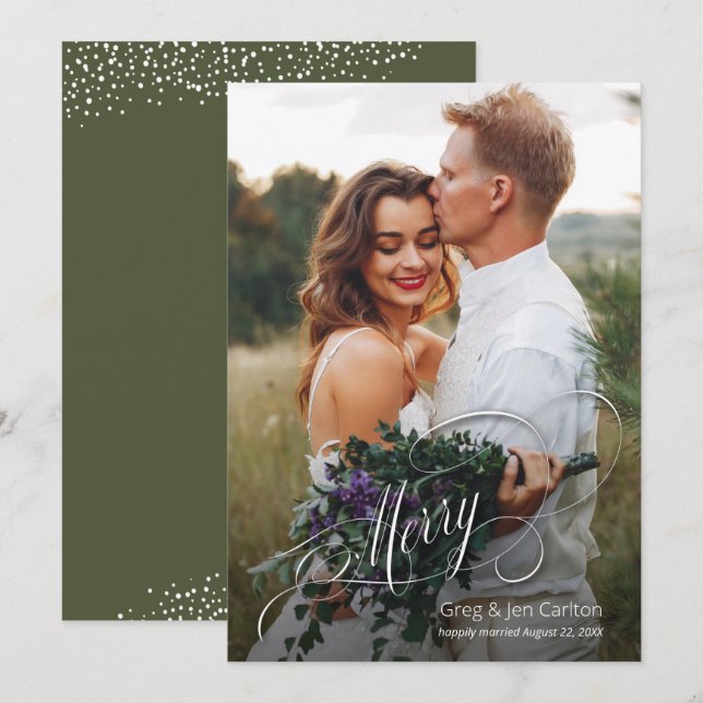 Cartes Pour Fêtes Annuelles Élégant Joyeux Script photo de Noël (Devant / Derrière)