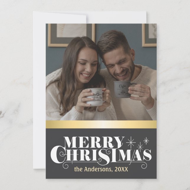 Cartes Pour Fêtes Annuelles Elégant, Joyeux voeux de Noël avec photo (Devant)