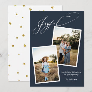 Cartes Pour Fêtes Annuelles Élégant Joyful Blue Calligraphie Photo Grossesse