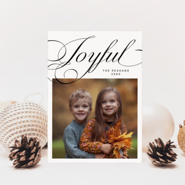 Cartes Pour Fêtes Annuelles Elegant Joyful Calligraphy Photo White  (Créateur téléchargé)