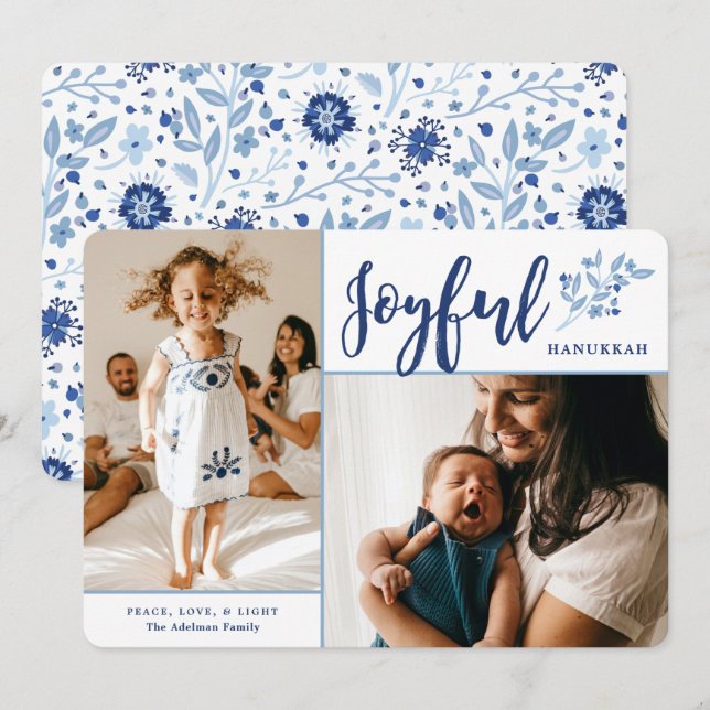 Cartes Pour Fêtes Annuelles Elegant Joyful Hanoukka 2 Photo (Devant / Derrière)