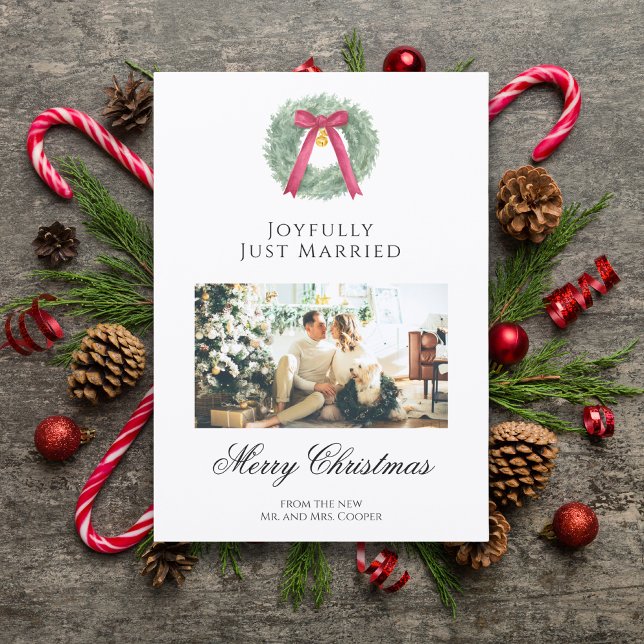 Cartes Pour Fêtes Annuelles Elegant Just Married Newlywed Christmas Photo Card (Créateur téléchargé)