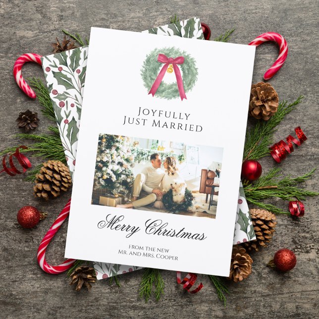 Cartes Pour Fêtes Annuelles Elegant Just Married Newlywed Christmas Photo Card (Créateur téléchargé)