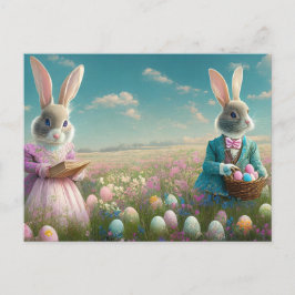 Cartes Pour Fêtes Annuelles Élégant lapin de Pâques Vintage garçon et fille