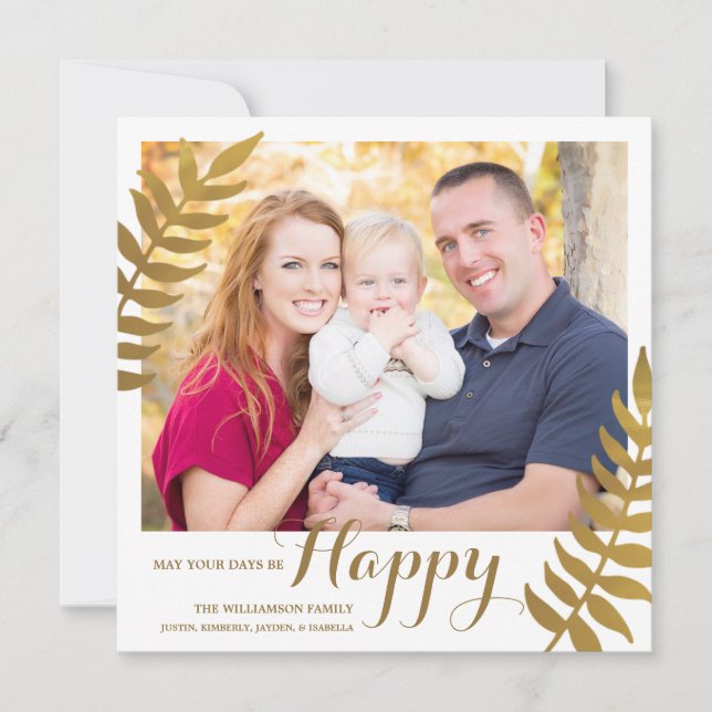 Cartes Pour Fêtes Annuelles Elegant Laurels Happy Photo Moderne | Or (Devant)