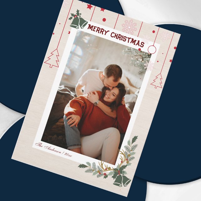 Cartes Pour Fêtes Annuelles Elégant lin Floral Joyeux Noël Photo (Créateur téléchargé)