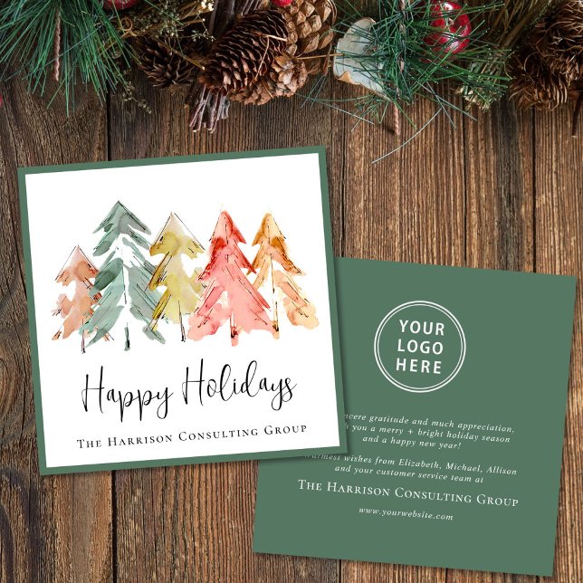 Cartes Pour Fêtes Annuelles Élégant logo d'entreprise Aquarelle Noël (Spread the joy of the season and strengthen business relationships with our elegant holiday card)