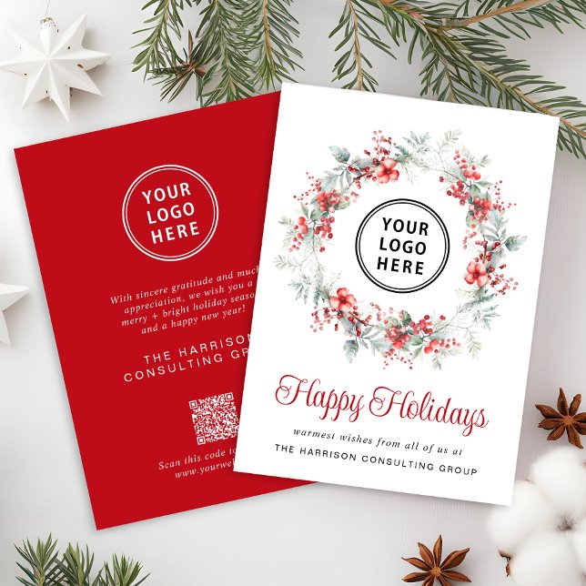 Cartes Pour Fêtes Annuelles Élégant logo d'entreprise QR Code Entreprise Noël (Spread the joy of the season and strengthen business relationships with our elegant holiday card)