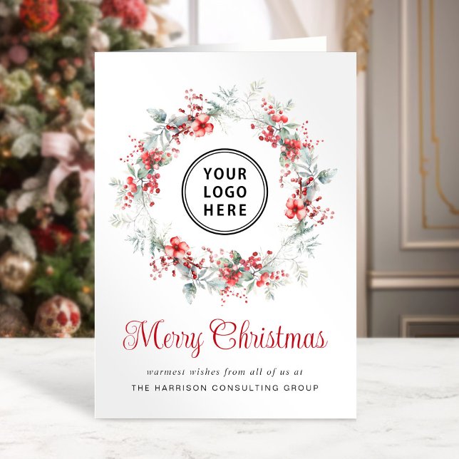 Cartes Pour Fêtes Annuelles Élégant logo d'entreprise QR Code Joyeux Noël (Spread the joy of the season and strengthen business relationships with our elegant holiday card)