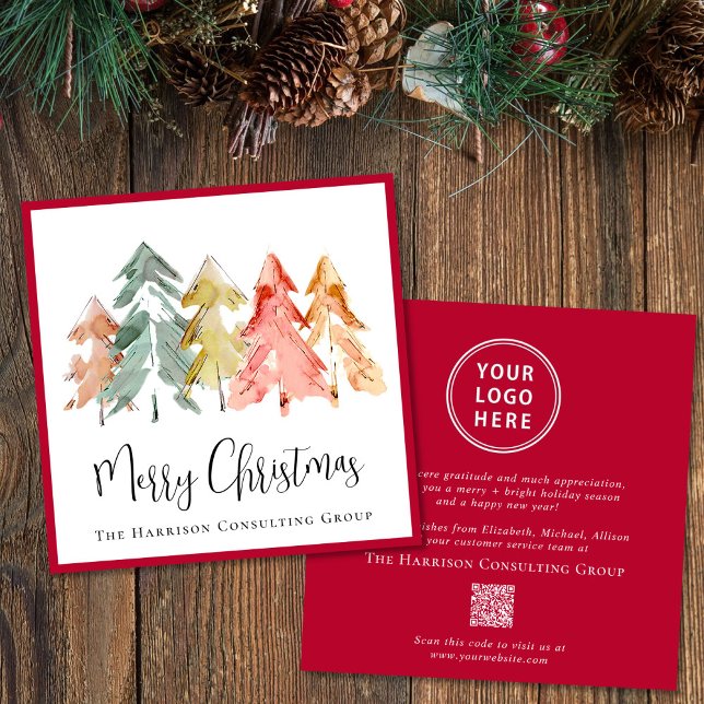 Cartes Pour Fêtes Annuelles Élégant logo d'entreprise QR Code Rouge Noël (Spread the joy of the season and strengthen business relationships with our elegant holiday card)