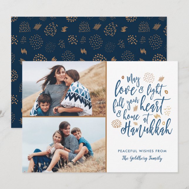 Cartes Pour Fêtes Annuelles Elegant Love and Light Hanoukka 2 Photo (Devant / Derrière)
