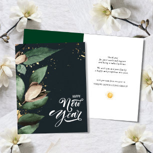 Cartes Pour Fêtes Annuelles Élégant Magnolia Gold Confetti Foliage Entreprise