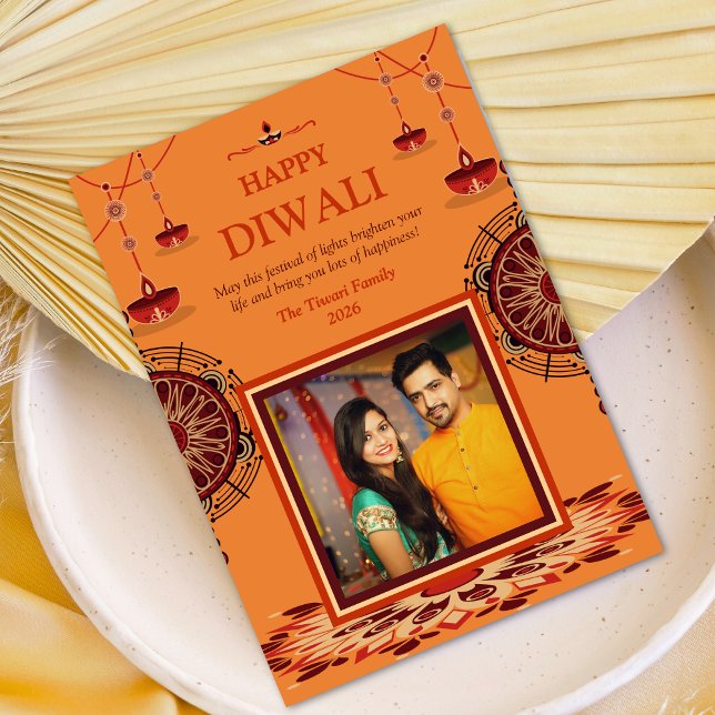 Cartes Pour Fêtes Annuelles Elégant mandala orange Diwali Festival des lumière (Créateur téléchargé)