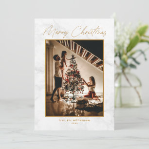 Cartes Pour Fêtes Annuelles Élégant Marbre Blanc Or Deux Photo Noël
