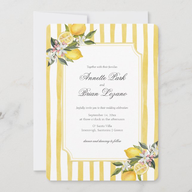 Cartes Pour Fêtes Annuelles Élégant Mariage de citron jaune méditerranéen (Devant)