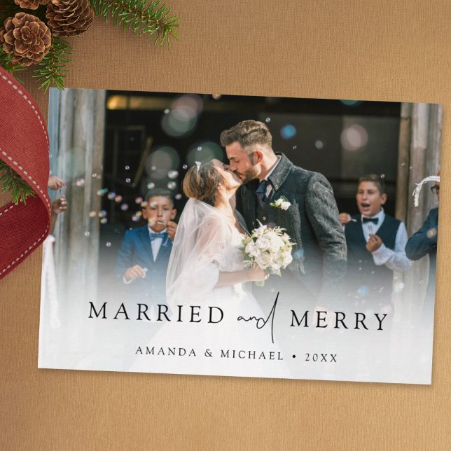 Cartes Pour Fêtes Annuelles Elegant Marié et Joyeux Photo Nouvelle mariée Noël (Créateur téléchargé)