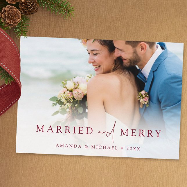 Cartes Pour Fêtes Annuelles Elegant Marié et Joyeux Photo Nouvelle mariée Noël (Créateur téléchargé)