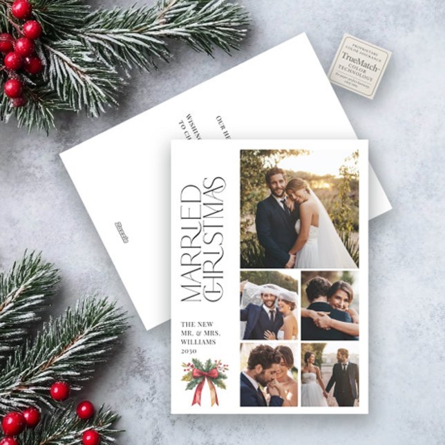 Cartes Pour Fêtes Annuelles Élégant marié Noël Red Bow Newlysée 5 Photo (Créateur téléchargé)