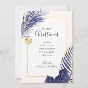 Cartes Pour Fêtes Annuelles Elégant Marine Blue & Gold Beach Tropical Christma