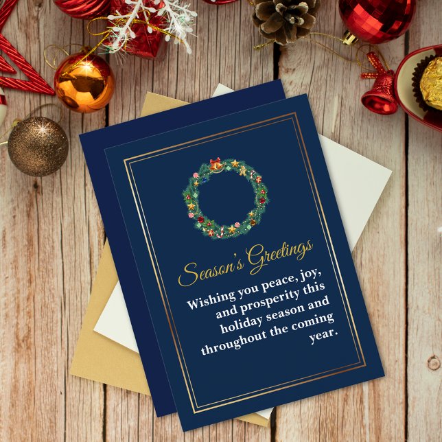 Cartes Pour Fêtes Annuelles Elégant Marine Blue Gold Frame Wreath Professional (Créateur téléchargé)