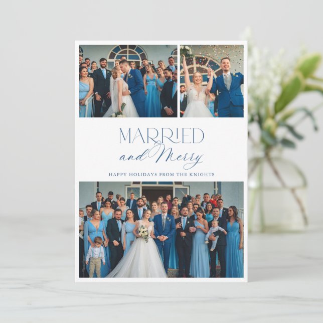 Cartes Pour Fêtes Annuelles Elegant Married and Merry 3 Photo Collage (Debout devant)