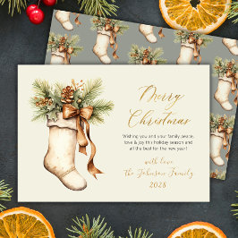 Cartes Pour Fêtes Annuelles Elegant Merry Christmas Script Watercolor Stocking