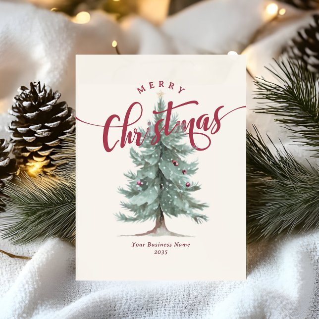 Cartes Pour Fêtes Annuelles Elegant Merry Christmas Tree Script Business Logo (Créateur téléchargé)